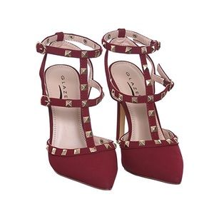 GLAZE Wine Studded Heels size 7